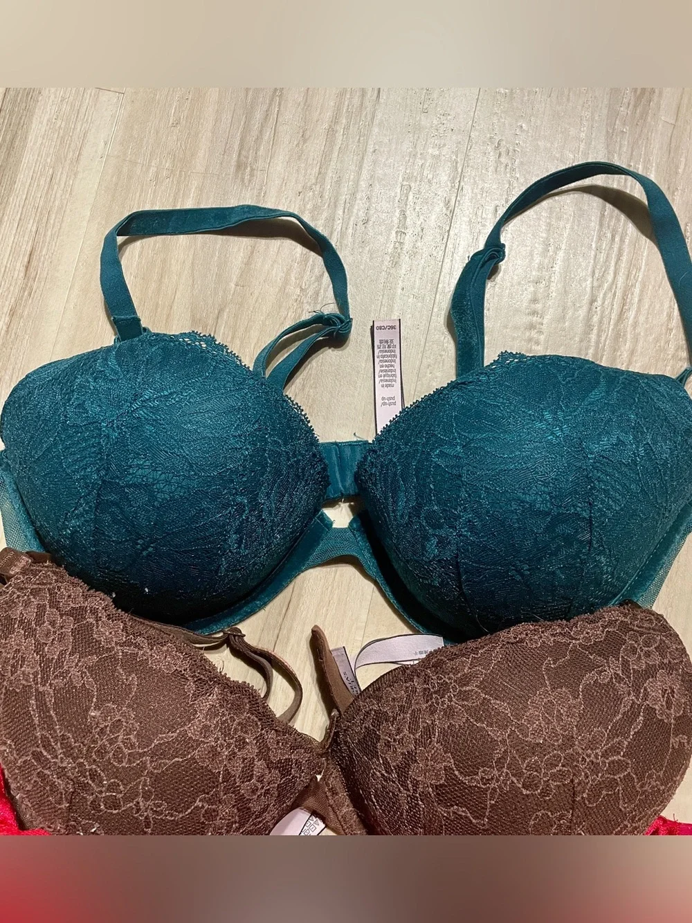 Victoria’s Secret Lace Push-Up Bra set - Teal, Brown, Red, all size 36C - Picture 3 of 14